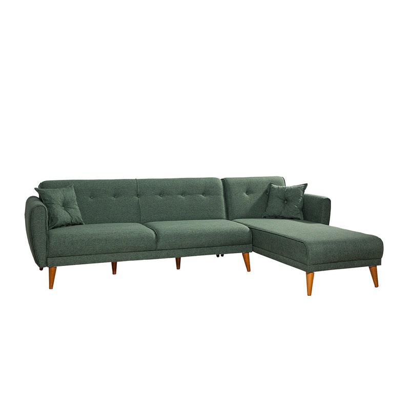 Divano moderno letto angolare in tessuto colore verde cm 277x175x86h