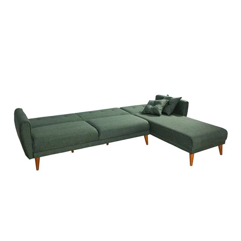 Divano moderno letto angolare in tessuto colore verde cm 277x175x86h