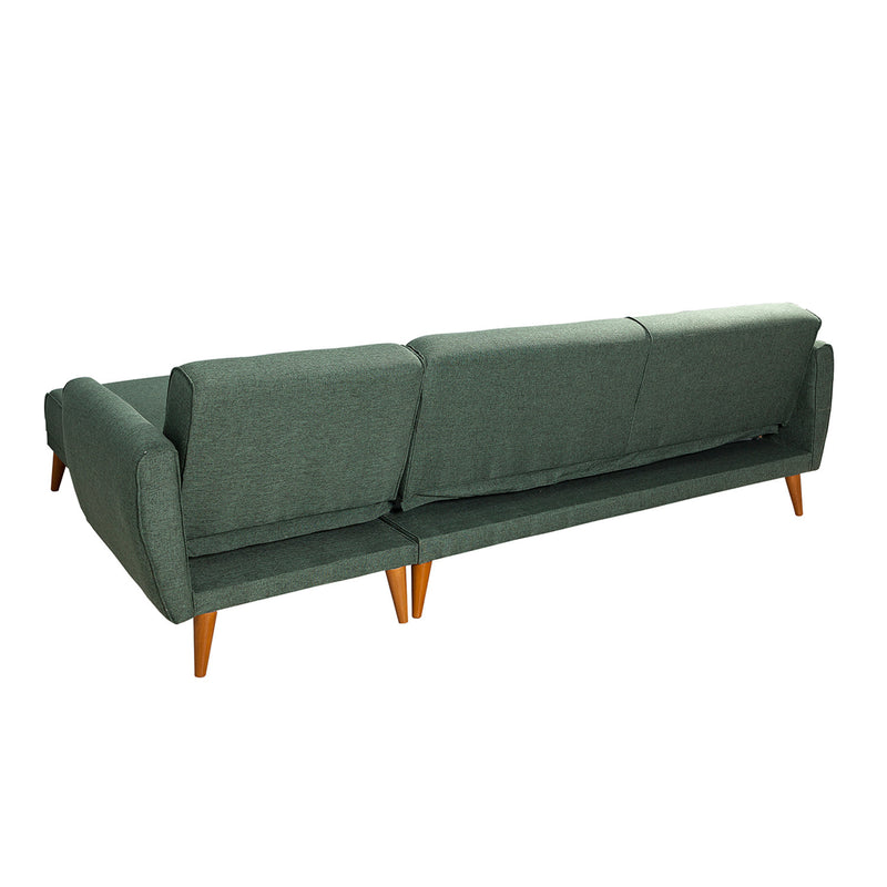 Divano moderno letto angolare in tessuto colore verde cm 277x175x86h