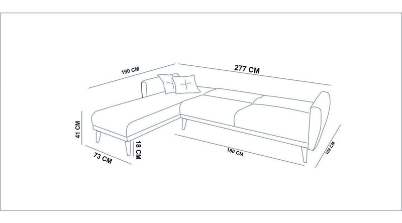 Divano moderno letto angolare in tessuto colore verde cm 277x175x86h