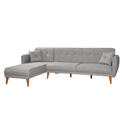 Divano ad angolo reversibile 3 posti trasformabile in letto colore grigio cm 277x175x86h