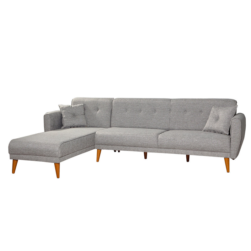 Divano ad angolo reversibile 3 posti trasformabile in letto colore grigio cm 277x175x86h