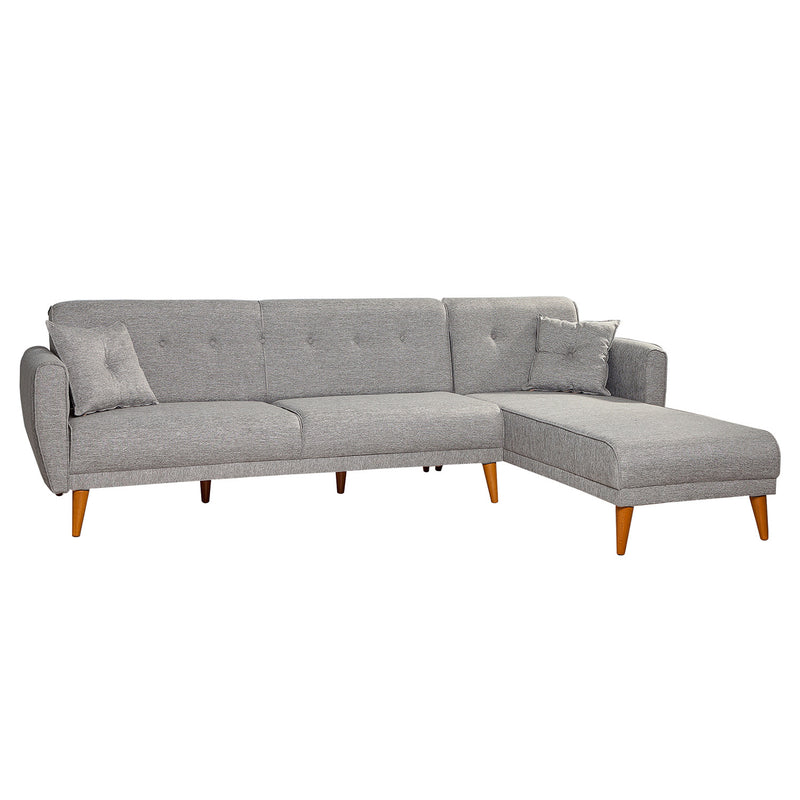 Divano ad angolo reversibile 3 posti trasformabile in letto colore grigio cm 277x175x86h