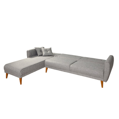 Divano ad angolo reversibile 3 posti trasformabile in letto colore grigio cm 277x175x86h