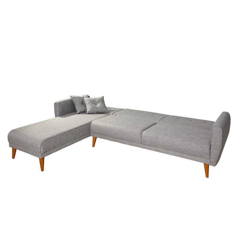 Divano ad angolo reversibile 3 posti trasformabile in letto colore grigio cm 277x175x86h