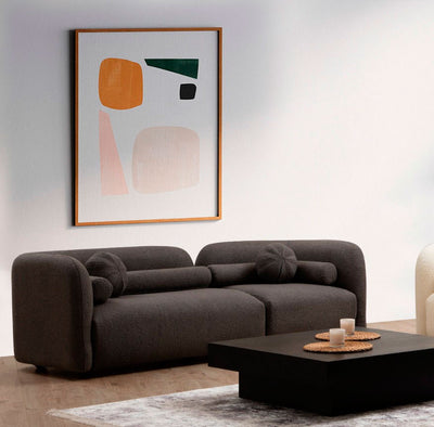 divano design componibile 3 posti rivestito in tessuto morbido colore grigio