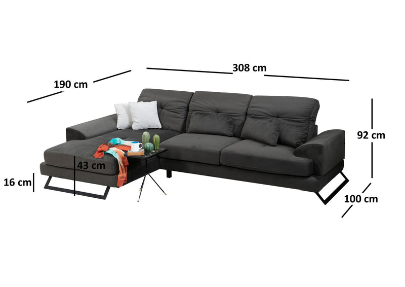 Divano ad angolo con penisola a sinistra 308x100x92h - vari colori