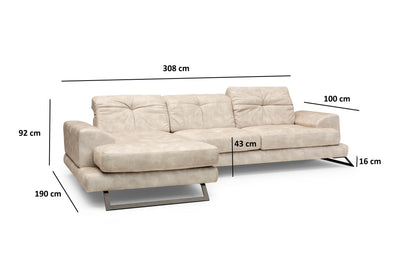 Divano ad angolo con penisola a sinistra 308x100x92h - vari colori