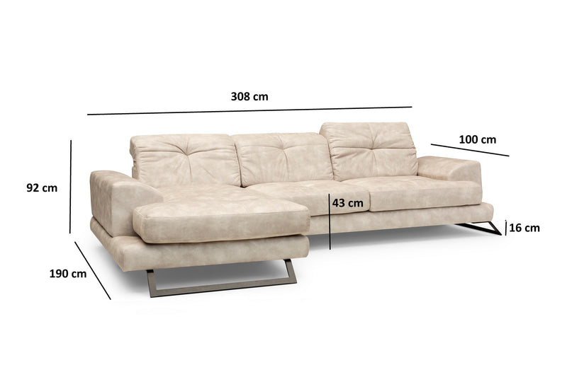 Divano ad angolo con penisola a sinistra 308x100x92h - vari colori