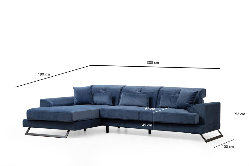 Divano ad angolo con penisola a sinistra 308x100x92h - vari colori