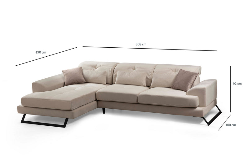 Divano ad angolo con penisola a sinistra 308x100x92h - vari colori
