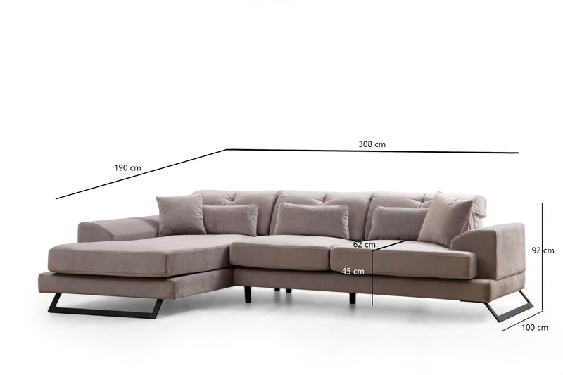 Divano ad angolo con penisola a sinistra 308x100x92h - vari colori