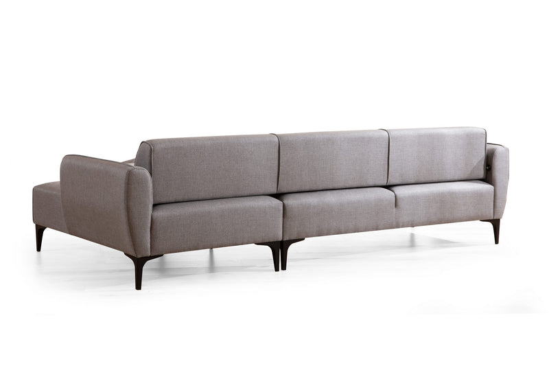 Divano angolare moderno con penisola in tessuto trasformabile in letto cm 270x140x67h - vari colori