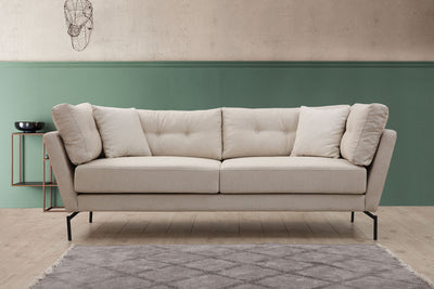 divano moderno da 3 posti imbottito e rivestito in tessuto colore crema 