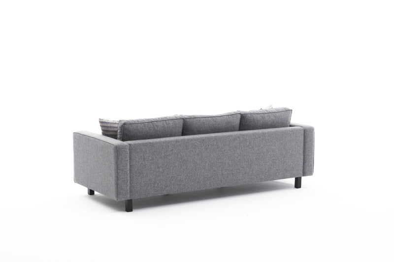 Divano soggiorno moderno da 3 posti imbottito rivestito in tessuto grigio cm 222x91x83h