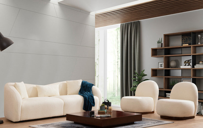 Divano design da salotto 3 posti in tessuto colore crema cm 236x91x76h