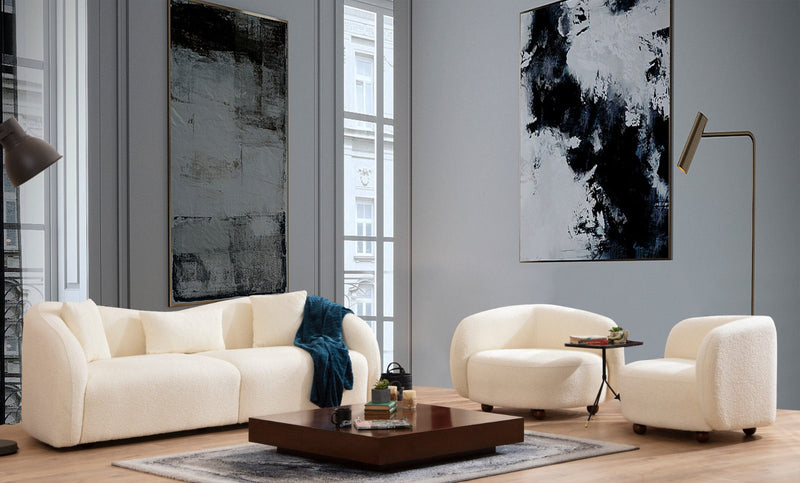 Divano design da salotto 3 posti in tessuto colore crema cm 236x91x76h