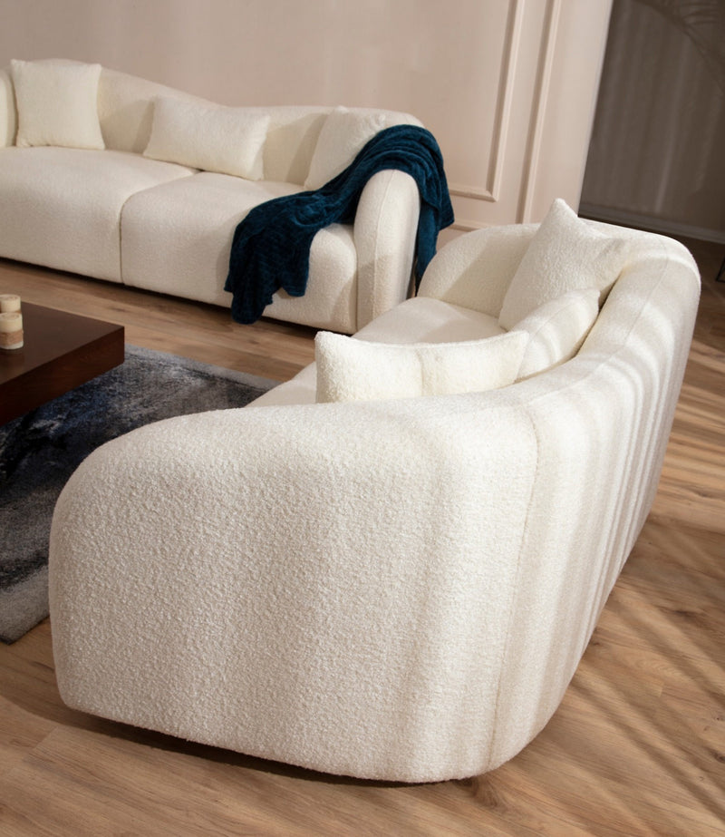 Divano design da salotto 3 posti in tessuto colore crema cm 236x91x76h