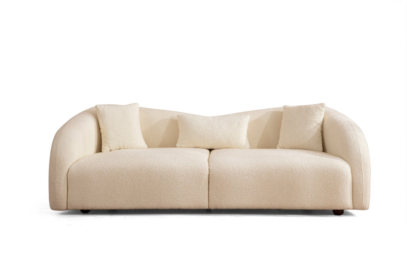 Divano design da salotto 3 posti in tessuto colore crema cm 236x91x76h