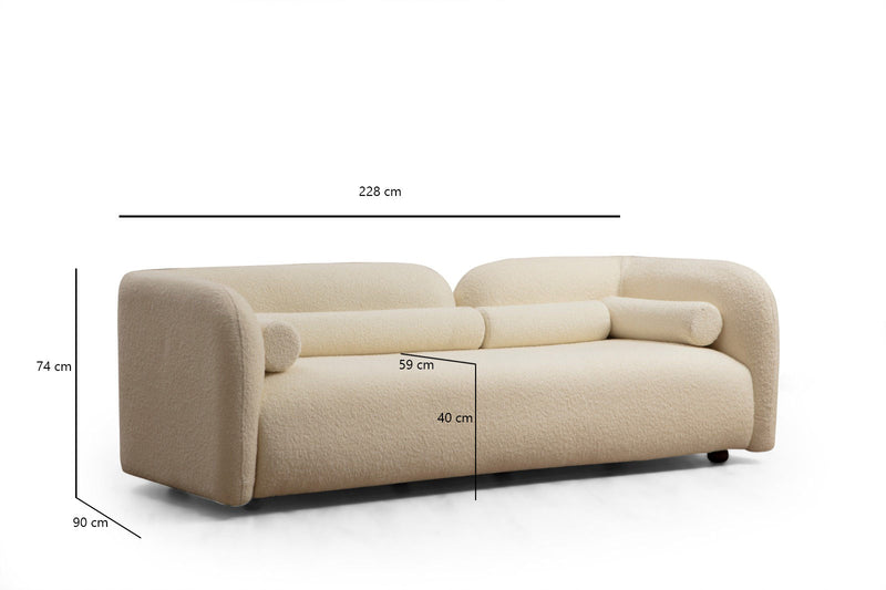 Divano design da salotto 3 posti rivestito in tessuto morbido cm 228x90x74h
