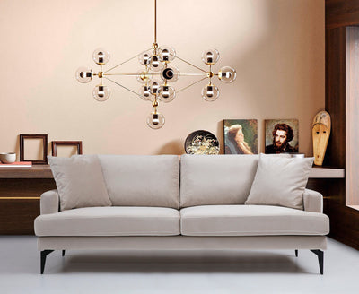 divano due posti moderno imbottito rivestito in tessuto velluto colore beige