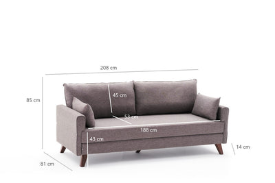 Divano letto a 3 posti rivestito in tessuto cm 208x81x85h - vari colori