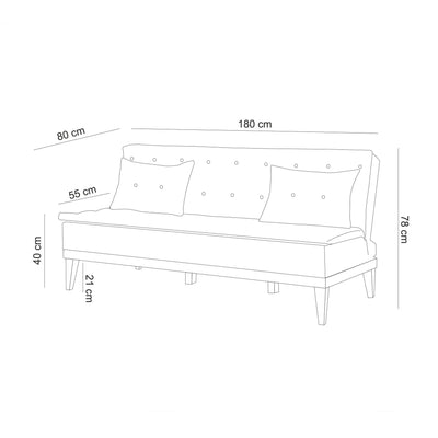 Divano senza braccioli moderno da 3 posti rivestito in tessuto cm 180x80x78h - vari colori