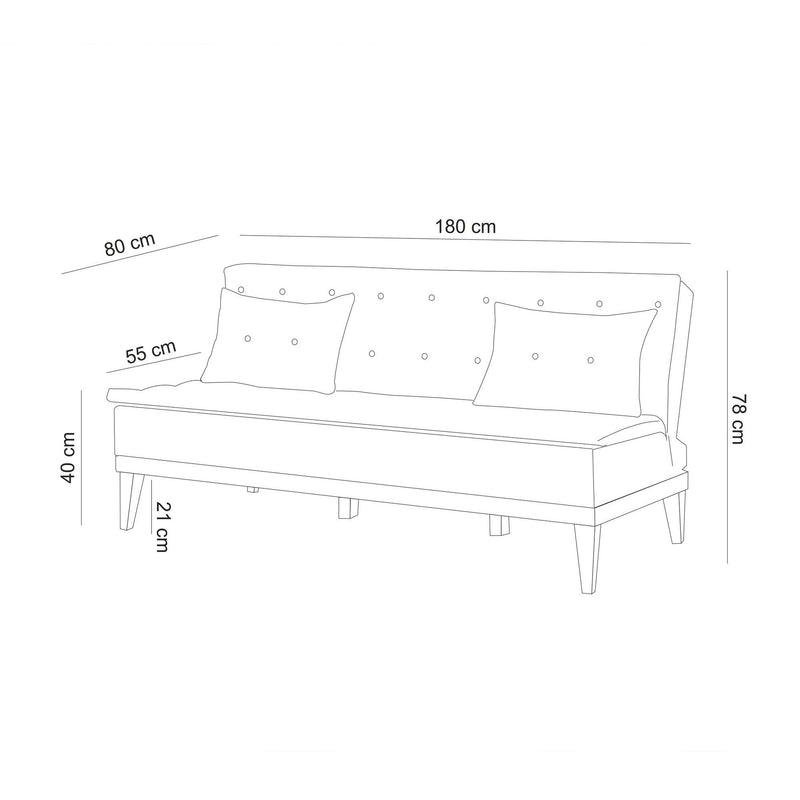 Divano senza braccioli moderno da 3 posti rivestito in tessuto cm 180x80x78h - vari colori