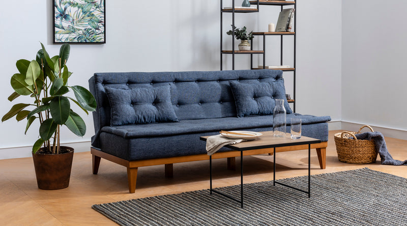 divano design moderno trasformabile in letto rivestito in tessuto blu