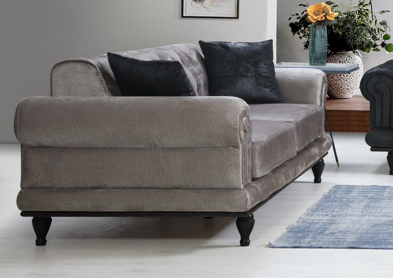 Divano classico 3 posti trasformabile in letto rivestito in tessuto fantasia cm 230x95x78h