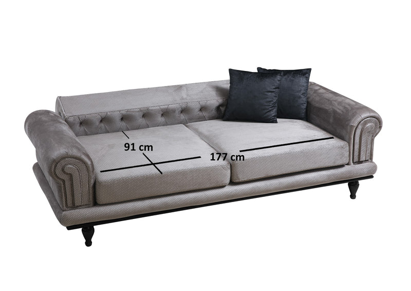 Divano classico 3 posti trasformabile in letto rivestito in tessuto fantasia cm 230x95x78h