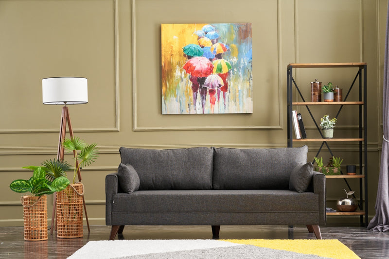 Divano letto a 3 posti rivestito in tessuto cm 208x81x85h - vari colori