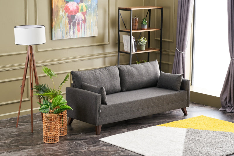 Divano letto a 3 posti rivestito in tessuto cm 208x81x85h - vari colori