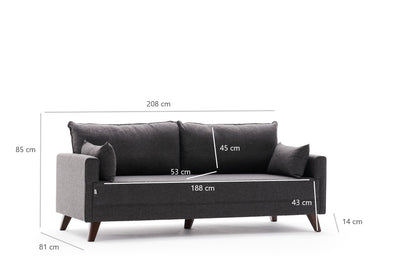 Divano letto a 3 posti rivestito in tessuto cm 208x81x85h - vari colori