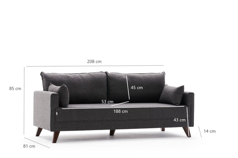 Divano letto a 3 posti rivestito in tessuto cm 208x81x85h - vari colori