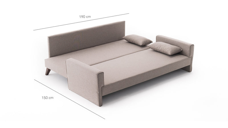 Divano letto a 3 posti rivestito in tessuto cm 208x81x85h - vari colori