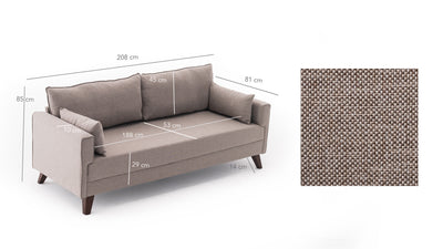 Divano letto a 3 posti rivestito in tessuto cm 208x81x85h - vari colori