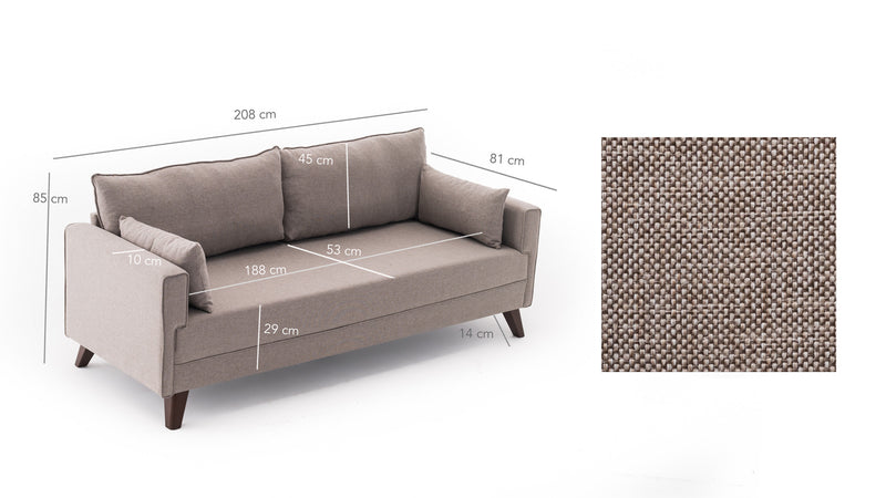 Divano letto a 3 posti rivestito in tessuto cm 208x81x85h - vari colori