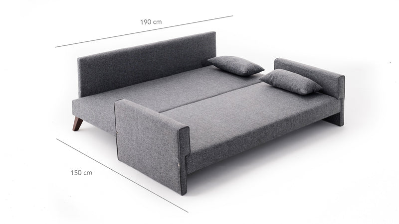 Divano letto a 3 posti rivestito in tessuto cm 208x81x85h - vari colori