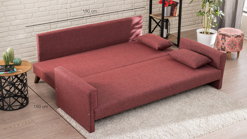 Divano letto a 3 posti rivestito in tessuto cm 208x81x85h - vari colori