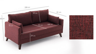 Divano letto a 3 posti rivestito in tessuto cm 208x81x85h - vari colori