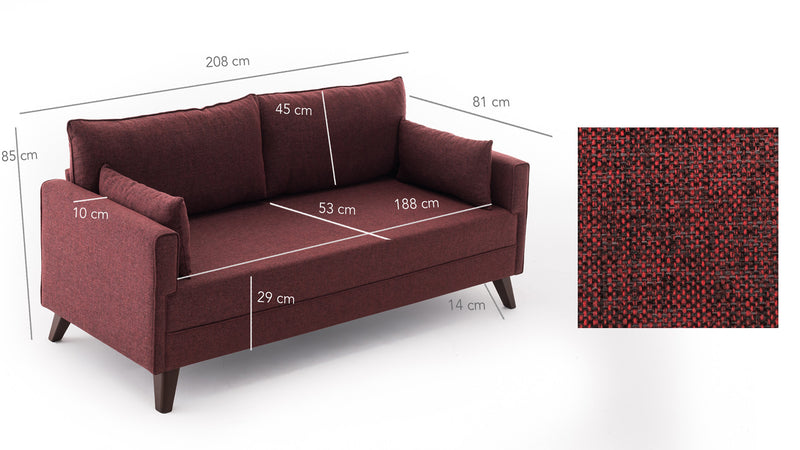 Divano letto a 3 posti rivestito in tessuto cm 208x81x85h - vari colori