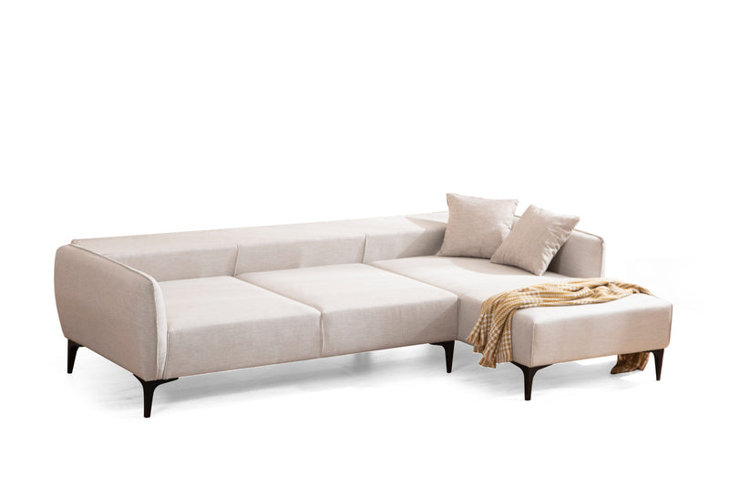 Divano angolare moderno con penisola in tessuto trasformabile in letto cm 270x140x67h - vari colori