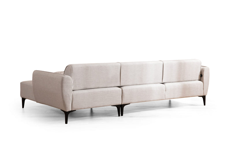 Divano angolare moderno con penisola in tessuto trasformabile in letto cm 270x140x67h - vari colori