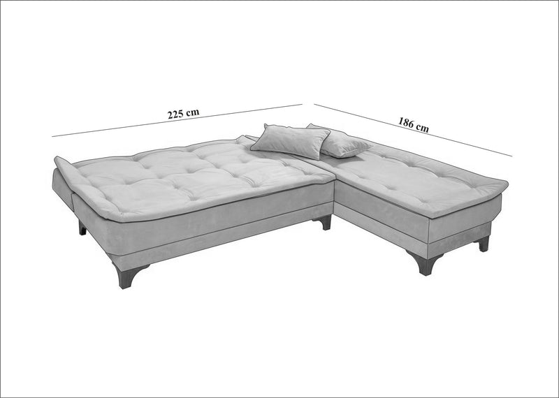 Divano ad angolo senza braccioli 3 posti trasformabile in letto colore blu cm 225x160x86h