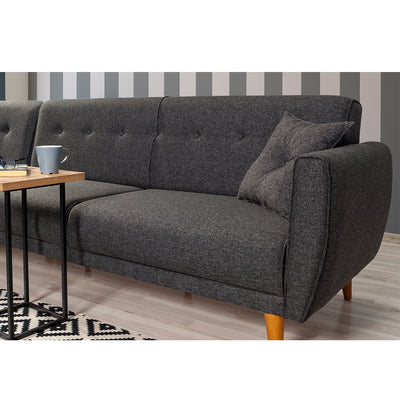 Divano letto angolare 3 posti con penisola reversibile in lino colore antracite cm 277x175x86h