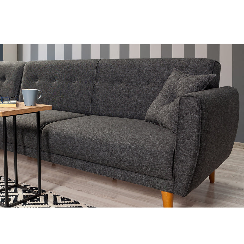Divano letto angolare 3 posti con penisola reversibile in lino colore antracite cm 277x175x86h