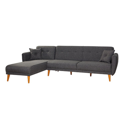 Divano letto angolare 3 posti con penisola reversibile in lino colore antracite cm 277x175x86h