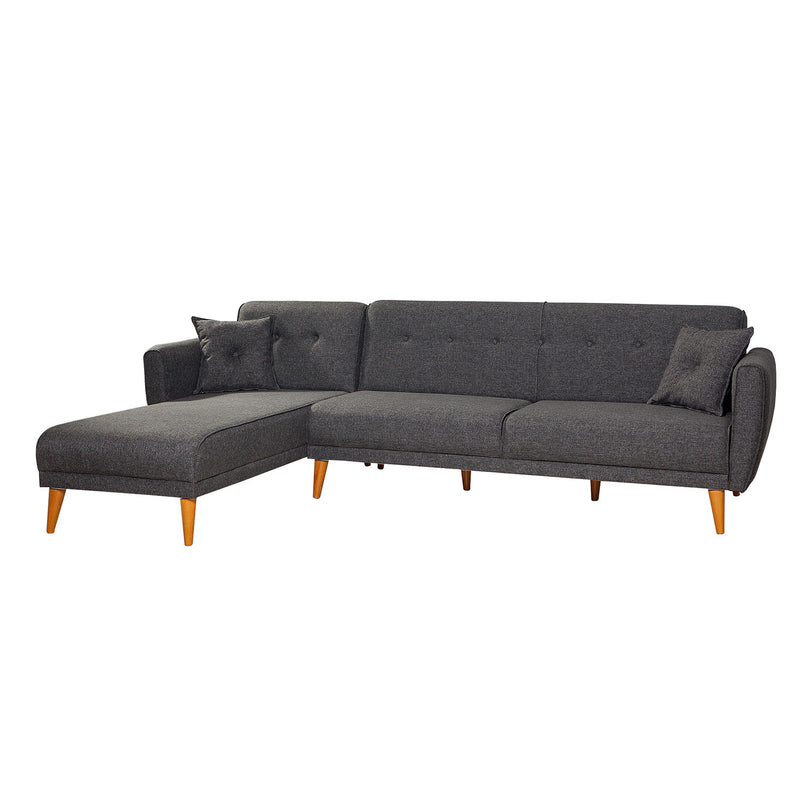 Divano letto angolare 3 posti con penisola reversibile in lino colore antracite cm 277x175x86h