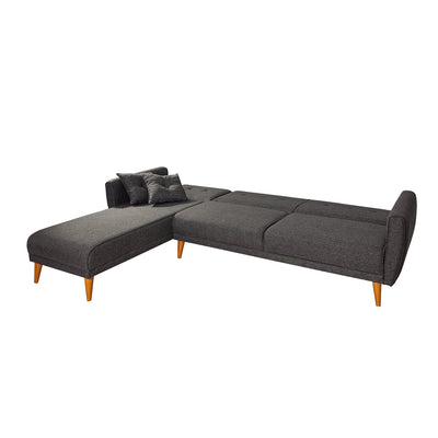 Divano letto angolare 3 posti con penisola reversibile in lino colore antracite cm 277x175x86h